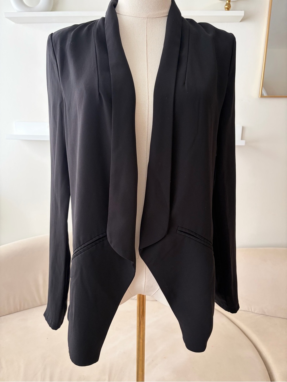 Lulu's Black Draped Open-Front Blazer